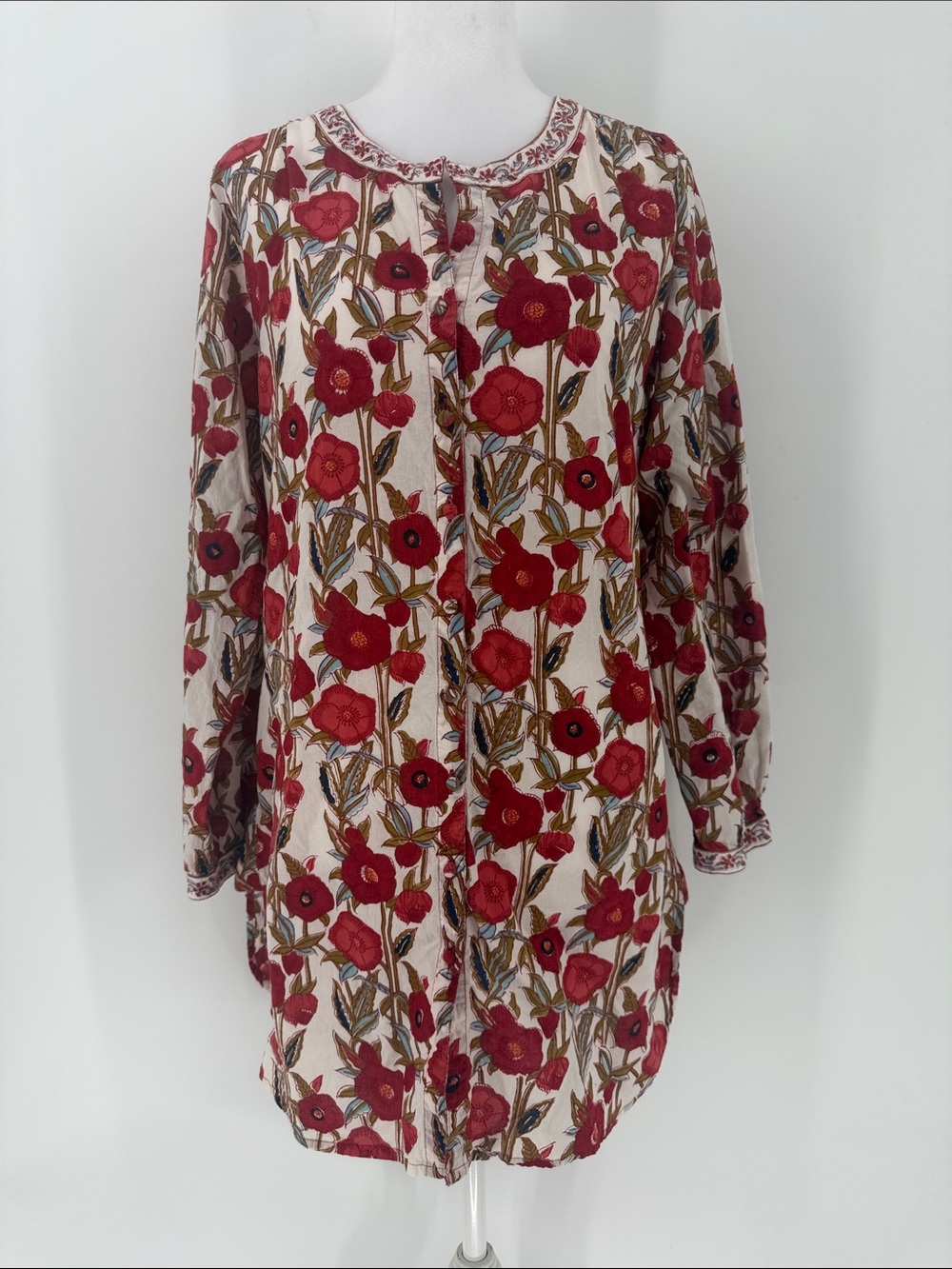 Anokhi India Floral Block Print Cotton Tunic‎ Dress Size S Boho